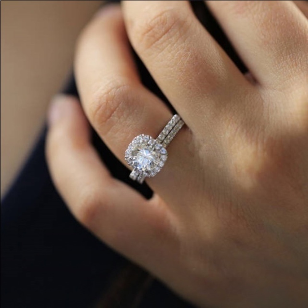 2pcs/set Princess Round Cut AAA Zircon Diamond Set wedding engagement rings - Picture 6 of 8